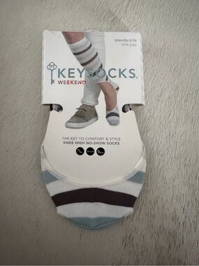 NWTO Keysocks (no show socks) - White with Gray and Brown Stripes